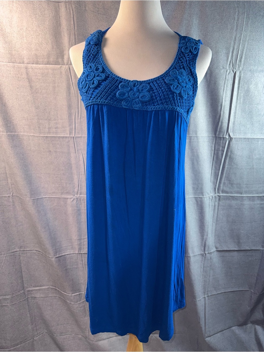 1760-new directions Royal Blue Crochet Yoke Swim Cover-Up